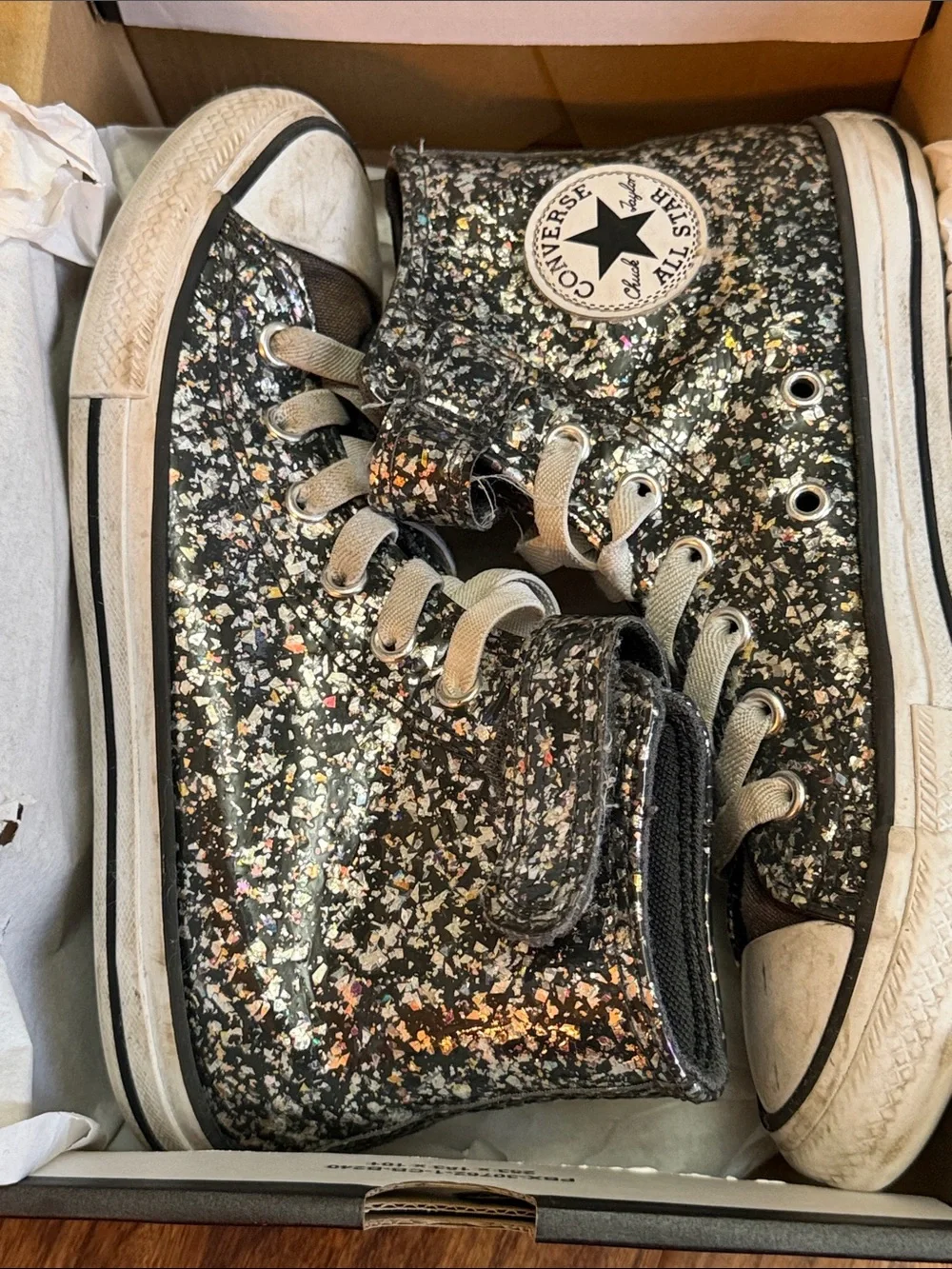 Converse Kids High-Top Glitter Sneakers in Black and Silver